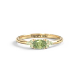 East-West Oval Gemstone Ring With Triple Side Stones in 18K Gold Plated Silver with Peridot
