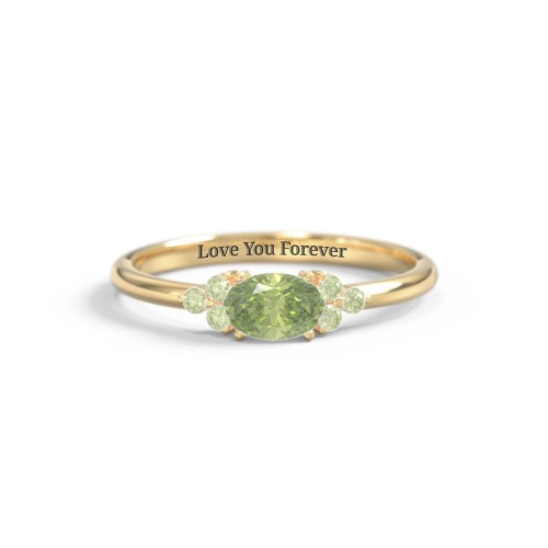 East-West Oval Gemstone Ring With Triple Side Stones – 18K Gold Plated Silver with Peridot