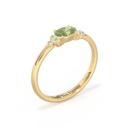 East-West Oval Gemstone Ring With Triple Side Stones – 18K Gold Plated Silver with Peridot