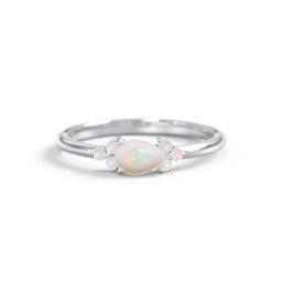 East-West Pear Gemstone Ring With Triple Side Stones