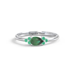 East-West Pear Gemstone Ring With Triple Side Stones