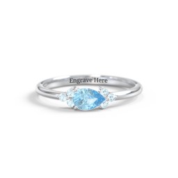 East-West Pear Gemstone Ring With Triple Side Stones