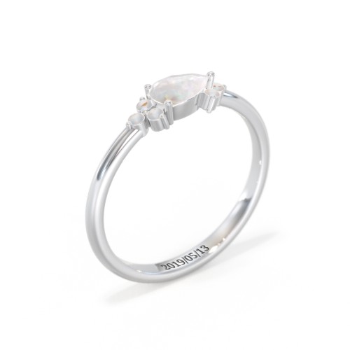 East-West Pear Gemstone Ring With Triple Side Stones