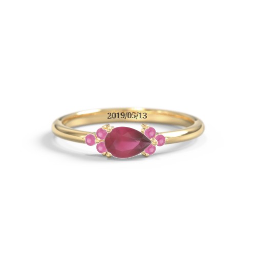 East-West Pear Gemstone Ring With Triple Side Stones – 18K Gold Plated Silver with Ruby