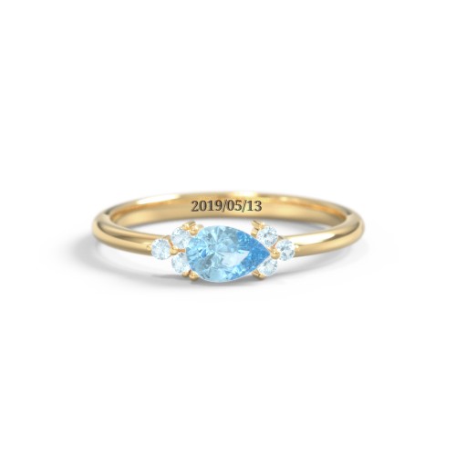 East-West Pear Gemstone Ring With Triple Side Stones – 18K Gold Plated Silver with Blue Topaz