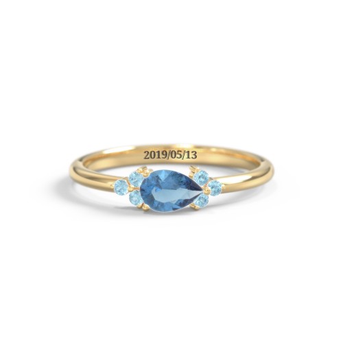 East-West Pear Gemstone Ring With Triple Side Stones – 18K Gold Plated Silver with Blue Topaz