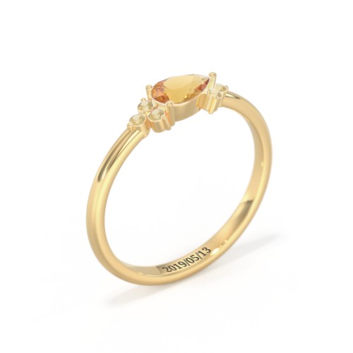 East-West Pear Gemstone Ring With Triple Side Stones – 18K Gold Plated Silver with Citrine