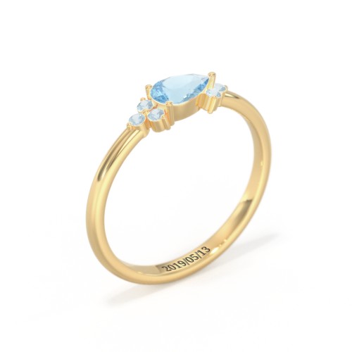 East-West Pear Gemstone Ring With Triple Side Stones – 18K Gold Plated Silver with Blue Topaz