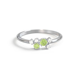 2-Stone Cluster Ring with Accent Stones in 925 Sterling Silver with Peridot and Cubic Zirconia
