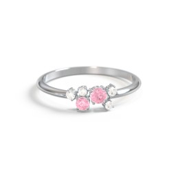 2-Stone Cluster Ring with Accent Stones in 925 Sterling Silver with Pink Tourmaline and Cubic Zirconia