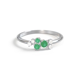 3-Stone Cluster Ring with Accent Stones in 925 Sterling Silver with Emerald and Cubic Zirconia