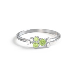 3-Stone Cluster Ring with Accent Stones in 925 Sterling Silver with Peridot and Cubic Zirconia