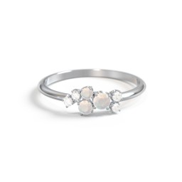 3-Stone Cluster Ring with Accent Stones in 925 Sterling Silver with Opal and Cubic Zirconia