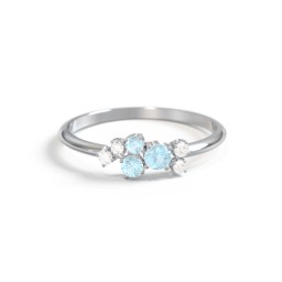 3-Stone Cluster Ring with Accent Stones in 925 Sterling Silver with Blue Topaz and Cubic Zirconia