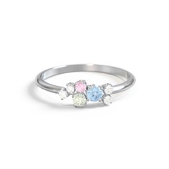 3-Stone Cluster Ring with Accent Stones – 10K White Gold with Blue Topaz, Green Sapphire, Pink Tourmaline, and Cubic Zirconia