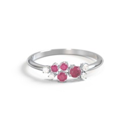 4-Stone Cluster Ring with Accent Stones in 925 Sterling Silver with Ruby and Cubic Zirconia
