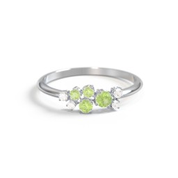 4-Stone Cluster Ring with Accent Stones in 925 Sterling Silver with Peridot and Cubic Zirconia