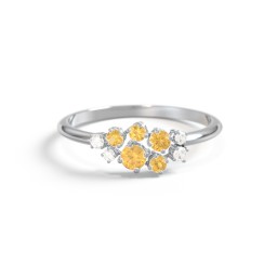 5-Stone Cluster Ring with Accent Stones in 925 Sterling Silver with Citrine and Cubic Zirconia