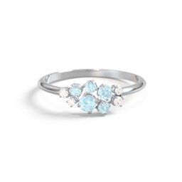 5-Stone Cluster Ring with Accent Stones in 925 Sterling Silver with Blue Topaz and Cubic Zirconia