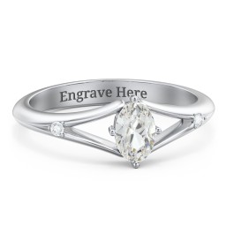 Oval Split Shank Accent Ring in 925 Sterling Silver with Cubic Zirconia and White Premium Zirconia