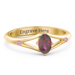 Oval Split Shank Accent Ring in 18K Gold Plated Silver with Ruby and Red Premium Zirconia