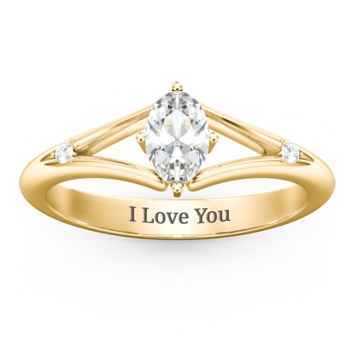 Oval Split Shank Accent Ring – 18K Gold Plated Silver with Cubic Zirconia and White Premium Zirconia