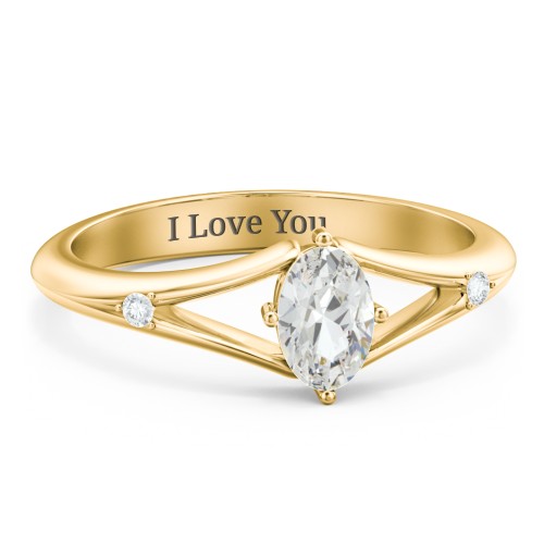 Oval Split Shank Accent Ring – 18K Gold Plated Silver with Cubic Zirconia and White Premium Zirconia