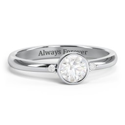 Round Bezel Solitaire with Twin Accents Ring