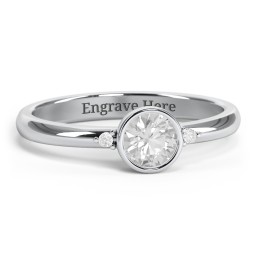 Round Bezel Solitaire with Twin Accents Ring