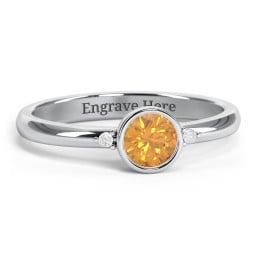 Round Bezel Solitaire with Twin Accents Ring