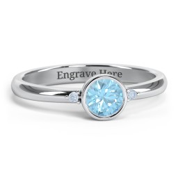 Round Bezel Solitaire with Twin Accents Ring