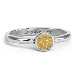 Round Bezel Solitaire with Twin Accents Ring