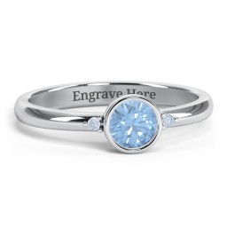 Round Bezel Solitaire with Twin Accents Ring