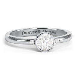 Round Bezel Solitaire with Twin Accents Ring