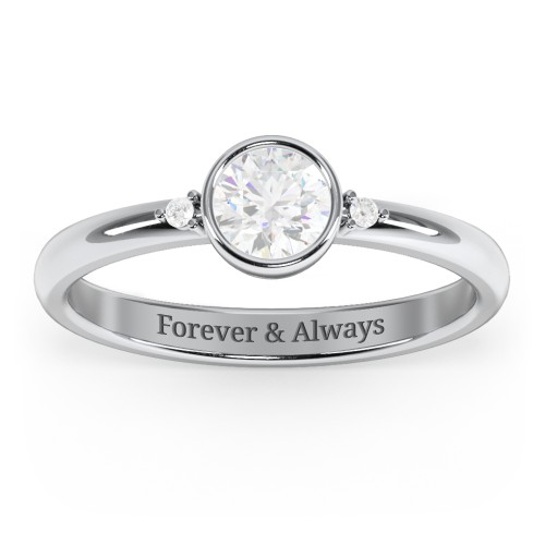 Round Bezel Solitaire with Twin Accents Ring