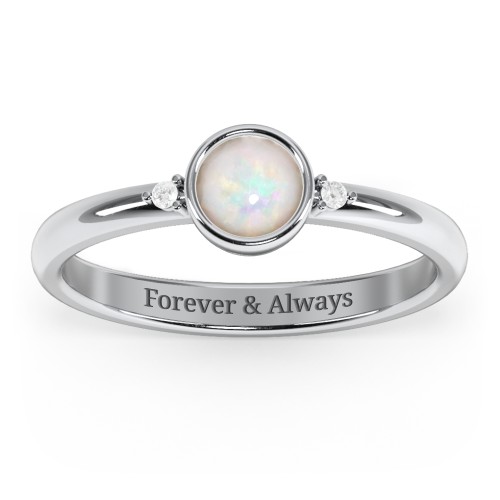 Round Bezel Solitaire with Twin Accents Ring