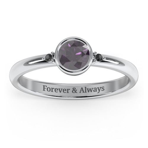 Round Bezel Solitaire with Twin Accents Ring