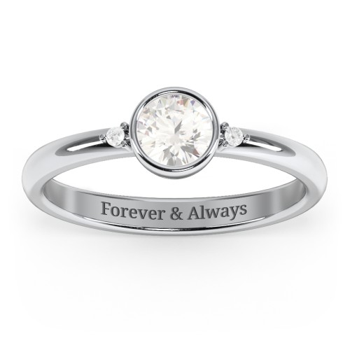 Round Bezel Solitaire with Twin Accents Ring
