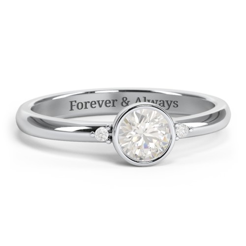 Round Bezel Solitaire with Twin Accents Ring