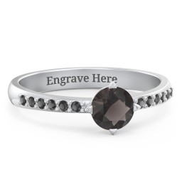 Centre Round Stone Ring with Twin Accent Rows