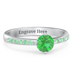 Centre Round Stone Ring with Twin Accent Rows