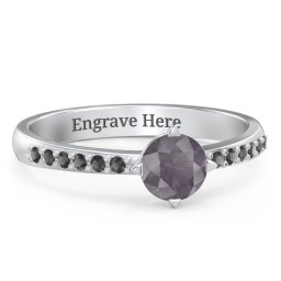 Centre Round Stone Ring with Twin Accent Rows
