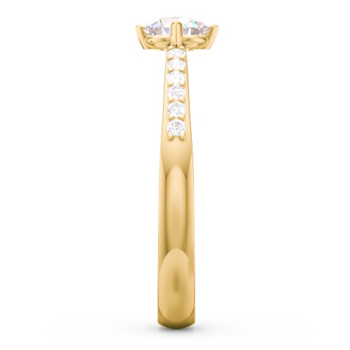 Centre Round Stone Ring with Twin Accent Rows – 18K Gold Plated Silver with Cubic Zirconia and White Premium Zirconia