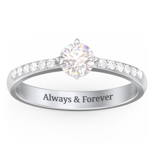 Centre Round Stone Ring with Twin Accent Rows