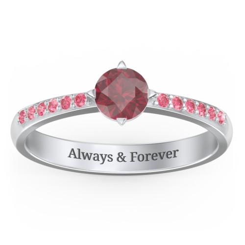 Centre Round Stone Ring with Twin Accent Rows