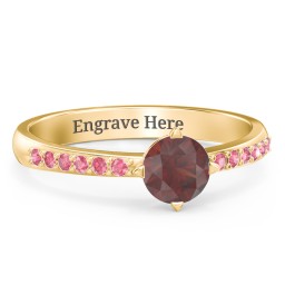 Centre Round Stone Ring with Twin Accent Rows in 18K Gold Plated Silver with Garnet, Red Premium Zirconia, and White Premium Zirconia