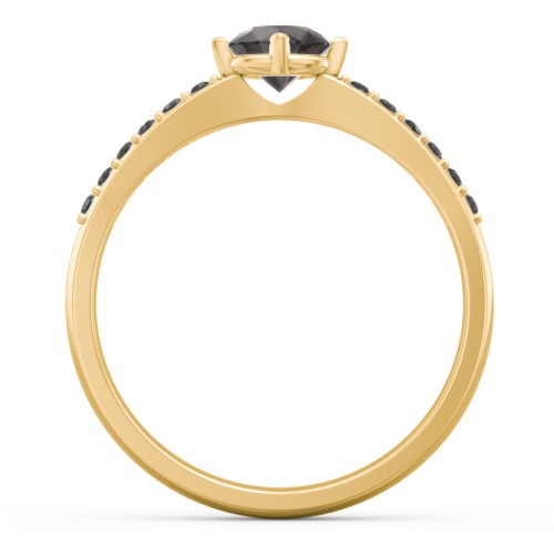 Centre Round Stone Ring with Twin Accent Rows – 18K Gold Plated Silver with Smokey Quartz and Black Premium Zirconia