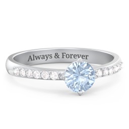 Centre Round Stone Ring with Twin Accent Rows in 925 Sterling Silver with Aquamarine and White Premium Zirconia