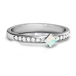 Princess Centre Stone Ring with Twin Accent Rows