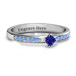 Princess Centre Stone Ring with Twin Accent Rows in 925 Sterling Silver with Blue Sapphire and Fancy Blue Premium Zirconia